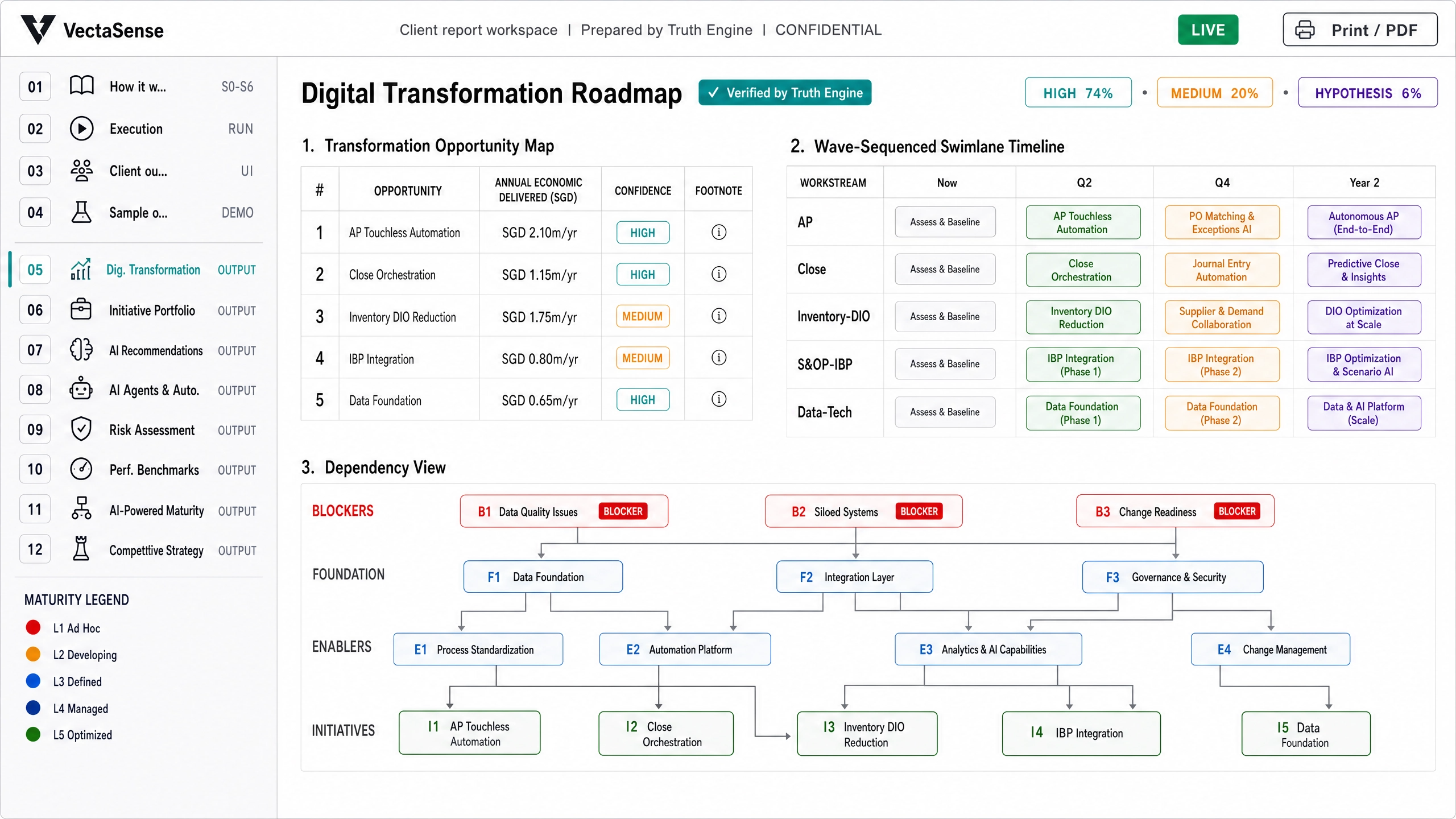 Digital Transformation Roadmap sample Vectasense client output